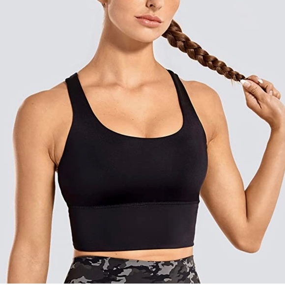 CRZ Longline Sports Bra Black Strappy Energy Bralette Yoga Workout Barre Run - Picture 5 of 5